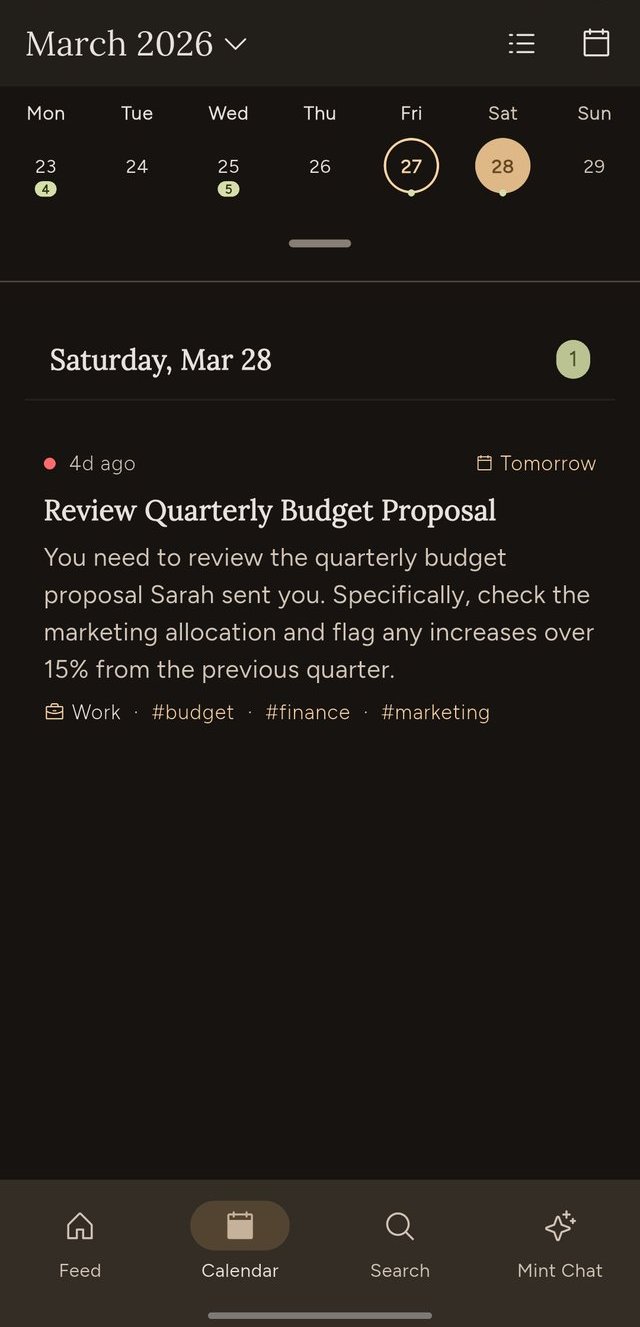 Calendar view with tasks and reminders