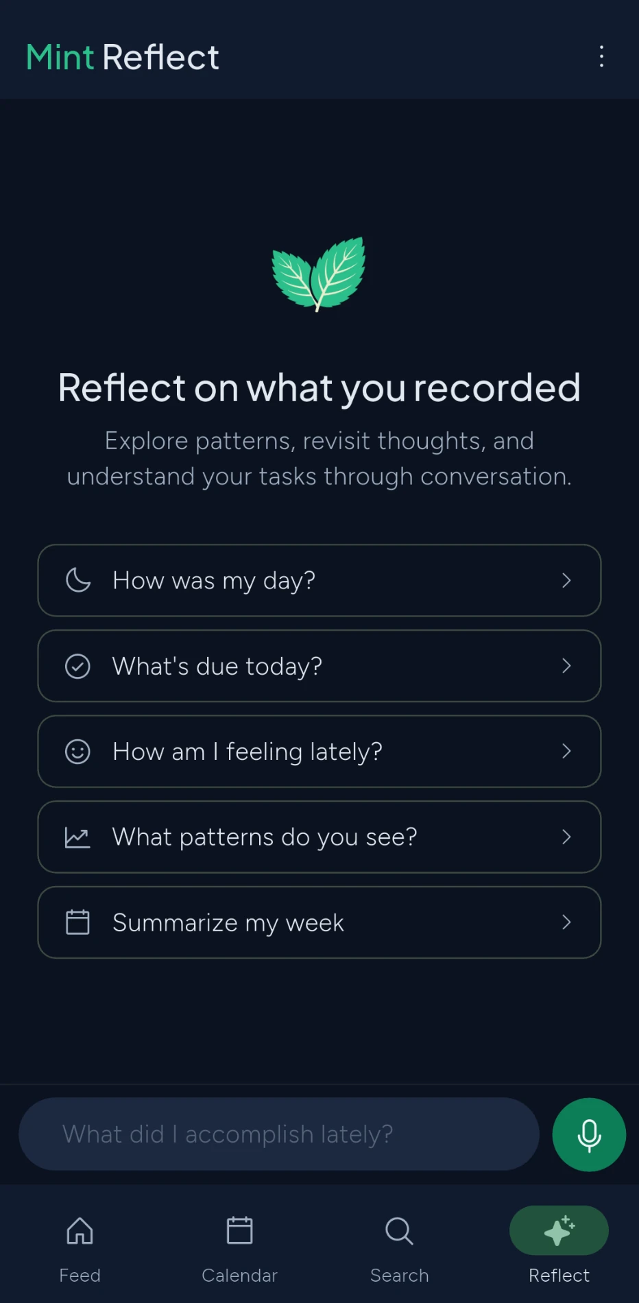 Mint Reflect, chat with your journal