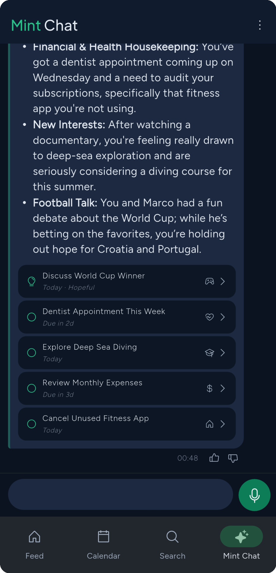 Mint Reflect conversation with cited entries