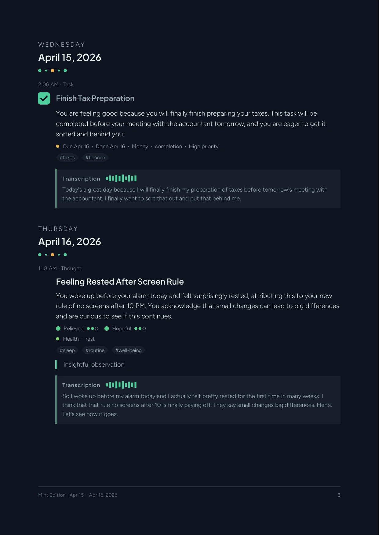 Mint Edition entries page