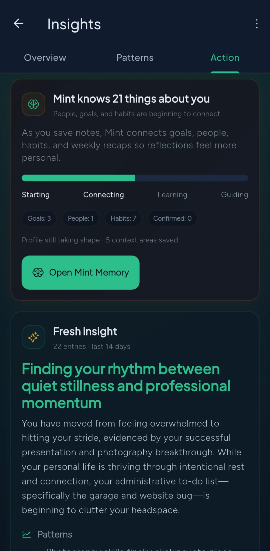 Fresh insight: Mint reads your recent weeks and surfaces what matters